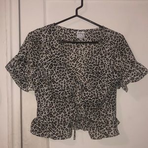 POLLY delicate leopard print spring top cover-up cardigan blouse light weight